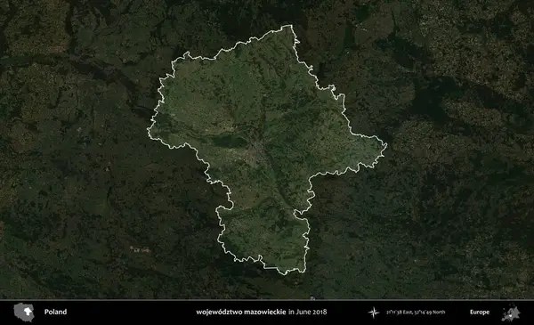 wojewodz2 mazowieckie. Polonya 'nın idari alanı, Haziran 2018' de çekilen Kopernik Nöbetçi karolarından oluşan koyu renkli bir uydu görüntüsüyle vurgulandı ve özetlendi