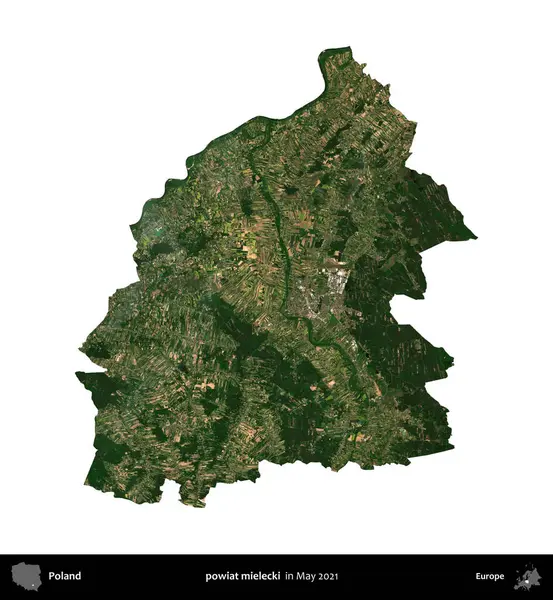 powiat mielecki. Polonya idari bölgesi, Mayıs 2021 'de çekilen Kopernik Nöbetçi Karolarından oluşan bir uydu görüntüsü üzerinde beyaza izole edildi.