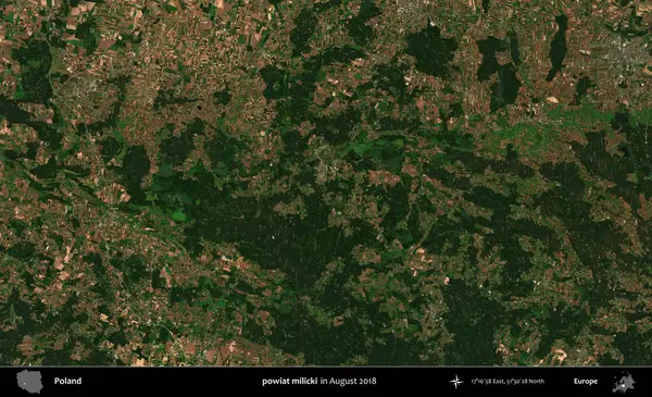 powiat milicki. Copernicus Sentinel 'in Ağustos 2018' de çekilmiş uydu görüntüsü üzerine Polonya 'nın idari bölgesi
