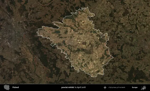 powiat minski. Polonya 'nın idari alanı, Nisan 2018' de çekilen Kopernik Nöbetçi karolarından oluşan koyu renkli bir uydu görüntüsü üzerine vurgulandı ve özetlendi