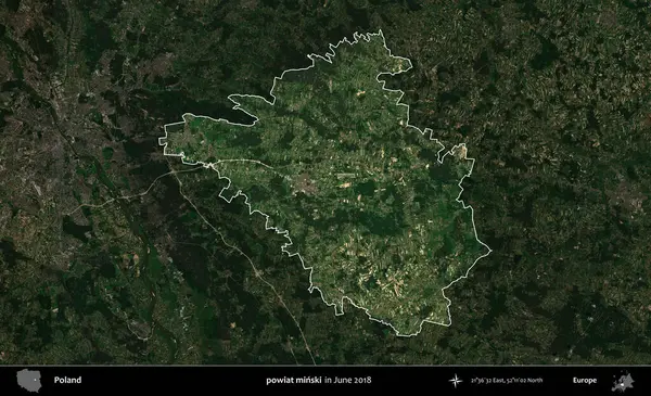 powiat minski. Polonya 'nın idari alanı, Haziran 2018' de çekilen Kopernik Nöbetçi karolarından oluşan koyu renkli bir uydu görüntüsüyle vurgulandı ve özetlendi