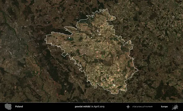 powiat minski. Polonya 'nın idari alanı, Nisan 2019' da çekilen Kopernik Nöbetçi karolarından oluşan koyu renkli bir uydu görüntüsü üzerine vurgulandı ve özetlendi.