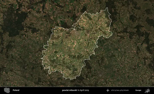 powiat mlawski. Polonya 'nın idari alanı, Nisan 2019' da çekilen Kopernik Nöbetçi karolarından oluşan koyu renkli bir uydu görüntüsü üzerine vurgulandı ve özetlendi.