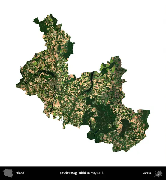 powiat mogilenski. Polonya 'nın idari bölgesi, Mayıs 2018' de çekilen Kopernik Nöbetçi Fayanslarından oluşan bir uydu görüntüsü üzerinde beyaza izole edildi.