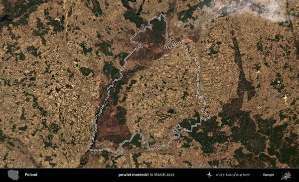 powiat moniecki. Polonya 'nın idari bölgesini Mart 2022' de çekilen Kopernik Sentinel karolarından oluşan bir uydu görüntüsü ile özetledik.