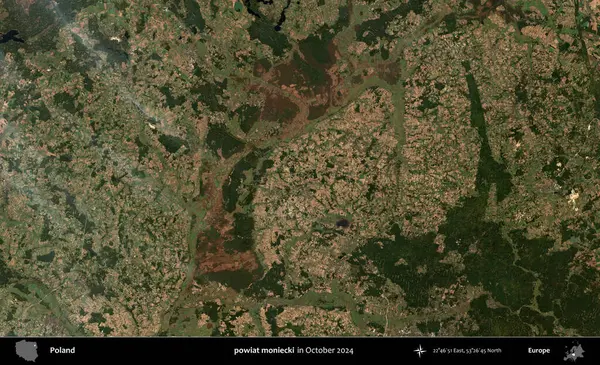 powiat moniecki. Polonya 'nın idari bölgesi, Kopernik Sentinel' in Ekim 2024 'te çekilmiş uydu görüntüsü üzerine kurulmuştur.