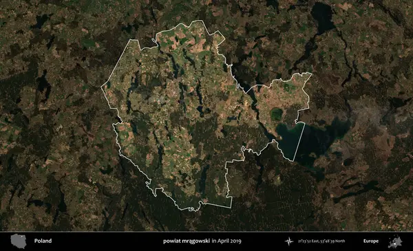 powiat mragowski. Polonya 'nın idari alanı, Nisan 2019' da çekilen Kopernik Nöbetçi karolarından oluşan koyu renkli bir uydu görüntüsü üzerine vurgulandı ve özetlendi.
