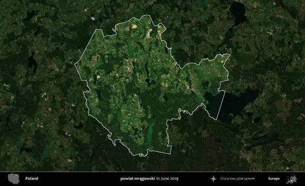 powiat mragowski. Polonya 'nın idari alanı, Haziran 2019' da çekilen Kopernik Nöbetçi karolarından oluşan koyu renkli bir uydu görüntüsü üzerine vurgulandı ve özetlendi.