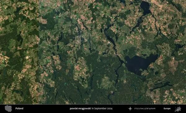 powiat mragowski. Eylül 2024 'te çekilen Kopernik Sentinel karolarından oluşan uydu görüntüsü üzerine Polonya' nın idari bölgesi