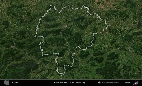 powiat myslenicki. Eylül 2019 'da çekilen Kopernik Nöbetçi karolarından oluşan bir uydu görüntüsü üzerine Polonya' nın idari bölgesinin ana hatlarını çizdim.