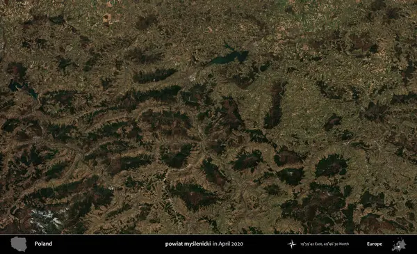 powiat myslenicki. Nisan 2020 'de Copernicus Sentinel karolarından oluşan bir uydu görüntüsü üzerine Polonya' nın idari bölgesi