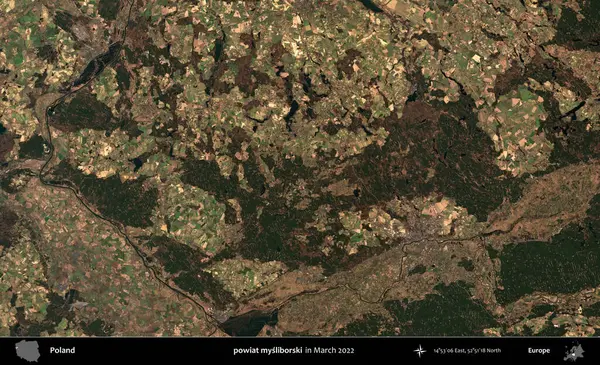 powiat mysliborski. Copernicus Sentinel 'in Mart 2022' de çekilmiş uydu görüntüsü üzerine Polonya 'nın idari bölgesi.
