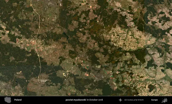 powiat myszkowski. Polonya 'nın idari bölgesi, Ekim 2018' de çekilen Kopernik Sentinel karolarından oluşan bir uydu görüntüsü üzerine kurulmuştur.