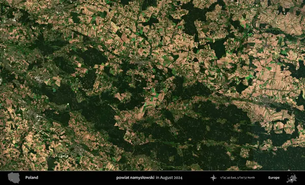 powiat namyslowski. Copernicus Sentinel 'in Ağustos 2024' te çekilmiş uydu görüntüsü üzerine Polonya 'nın idari bölgesi