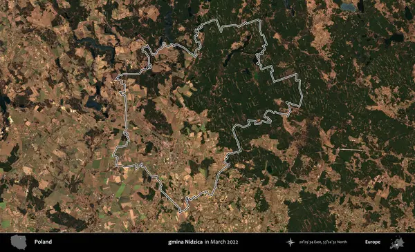 gmina Nidzica. Polonya 'nın idari bölgesini Mart 2022' de çekilen Kopernik Sentinel karolarından oluşan bir uydu görüntüsü ile özetledik.