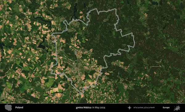 gmina Nidzica. Mayıs 2024 'te çekilen Kopernik Nöbetçi karolarından oluşan bir uydu görüntüsünde Polonya' nın idari bölgesinin ana hatları belirlendi