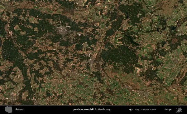 powiat nowosolski. Copernicus Sentinel 'in Mart 2025' te çekilmiş uydu görüntüsü üzerine Polonya 'nın idari bölgesi
