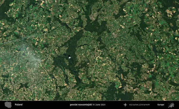 powiat nowomiejski. Copernicus Sentinel 'in Haziran 2021' de çekilmiş uydu görüntüsü üzerine Polonya 'nın idari bölgesi