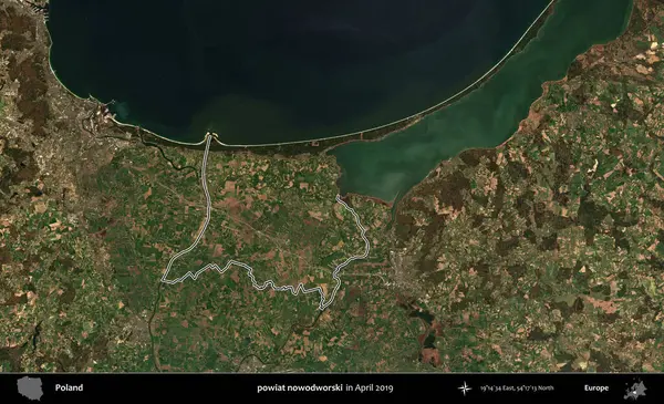 Powiat nowdworski. Polonya 'nın idari bölgesini Nisan 2019' da çekilen Kopernik Nöbetçi karolarından oluşan bir uydu görüntüsüne göre özetledik.