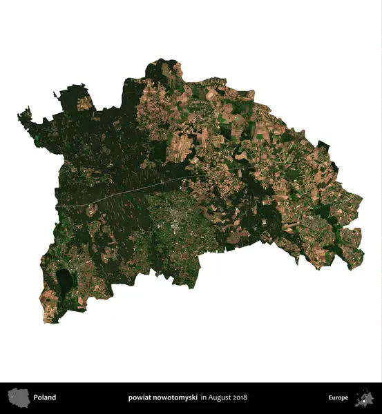 Powiat şimdi otomyski. Polonya idari bölgesi, Ağustos 2018 'de çekilen Kopernik Nöbetçi karolarından oluşan bir uydu görüntüsü üzerinde beyaza izole edildi.