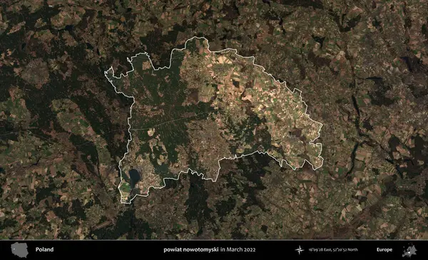 Powiat şimdi otomyski. Polonya 'nın idari alanı, Mart 2022' de çekilen Kopernik Nöbetçi karolarından oluşan koyu renkli bir uydu görüntüsü üzerine vurgulandı ve özetlendi.