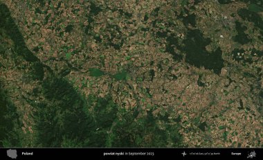 Powiat Niki. Eylül 2023 'te Copernicus Sentinel karolarından oluşan uydu görüntüsü üzerine Polonya' nın idari bölgesi