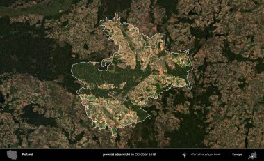 powiat obornicki. Polonya 'nın idari alanı, Ekim 2018' de çekilen Kopernik Nöbetçi karolarından oluşan koyu renkli bir uydu görüntüsü üzerine vurgulandı ve özetlendi