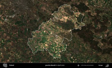powiat olawski. Polonya 'nın idari alanı, Nisan 2020' de çekilen Kopernik Nöbetçi karolarından oluşan koyu renkli bir uydu görüntüsü üzerine vurgulandı ve özetlendi