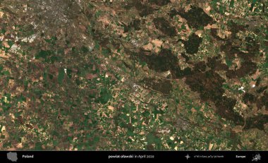 powiat olawski. Nisan 2020 'de Copernicus Sentinel karolarından oluşan bir uydu görüntüsü üzerine Polonya' nın idari bölgesi