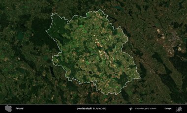 powiat olecki. Polonya 'nın idari alanı, Haziran 2019' da çekilen Kopernik Nöbetçi karolarından oluşan koyu renkli bir uydu görüntüsü üzerine vurgulandı ve özetlendi.