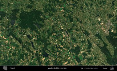 powiat olecki. Copernicus Sentinel 'in Haziran 2021' de çekilmiş uydu görüntüsü üzerine Polonya 'nın idari bölgesi