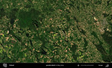 powiat olecki. Mayıs 2024 'te Copernicus Sentinel karolarından oluşan uydu görüntüsü üzerine Polonya' nın idari bölgesi
