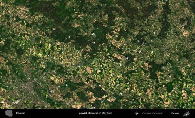powiat olesnicki. Copernicus Sentinel 'in Mayıs 2018' de çekilmiş uydu görüntüsü üzerine Polonya 'nın idari bölgesi.