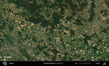 powiat olesnicki. Copernicus Sentinel 'in Haziran 2023' te çekilmiş uydu görüntüsü üzerine Polonya 'nın idari bölgesi.