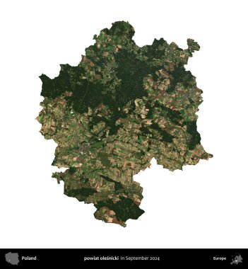powiat olesnicki. Polonya idari bölgesi, Eylül 2024 'te çekilen Kopernik Nöbetçi karolarından oluşan bir uydu görüntüsü üzerinde beyaza izole edildi.