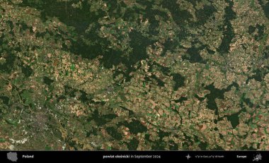 powiat olesnicki. Eylül 2024 'te çekilen Kopernik Sentinel karolarından oluşan uydu görüntüsü üzerine Polonya' nın idari bölgesi