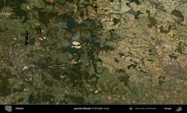 powiat olkuski. Polonya 'nın idari bölgesi Kopernik Sentinel' in Ekim 2019 'da çekilmiş uydu görüntüsü üzerine kurulmuştur.