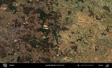 powiat olkuski. Nisan 2020 'de Copernicus Sentinel karolarından oluşan bir uydu görüntüsü üzerine Polonya' nın idari bölgesi