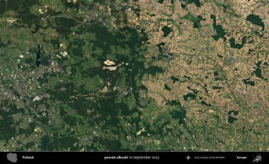 powiat olkuski. Eylül 2023 'te Copernicus Sentinel karolarından oluşan uydu görüntüsü üzerine Polonya' nın idari bölgesi