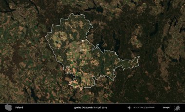 gmina Olsztynek. Polonya 'nın idari alanı, Nisan 2019' da çekilen Kopernik Nöbetçi karolarından oluşan koyu renkli bir uydu görüntüsü üzerine vurgulandı ve özetlendi.
