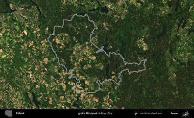 gmina Olsztynek. Mayıs 2024 'te çekilen Kopernik Nöbetçi karolarından oluşan bir uydu görüntüsünde Polonya' nın idari bölgesinin ana hatları belirlendi