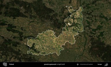 powiat opatowski. Polonya 'nın idari alanı, Nisan 2018' de çekilen Kopernik Nöbetçi karolarından oluşan koyu renkli bir uydu görüntüsü üzerine vurgulandı ve özetlendi