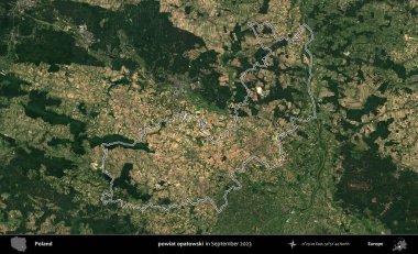 powiat opatowski. Eylül 2023 'te çekilen Copernicus Sentinel karolarından oluşan bir uydu görüntüsü üzerine Polonya' nın idari bölgesinin ana hatlarını belirledik.