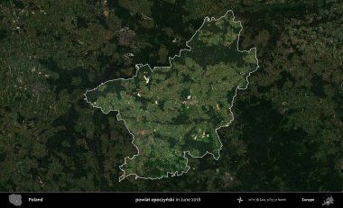 powiat opoczynski. Polonya 'nın idari alanı, Haziran 2018' de çekilen Kopernik Nöbetçi karolarından oluşan koyu renkli bir uydu görüntüsüyle vurgulandı ve özetlendi