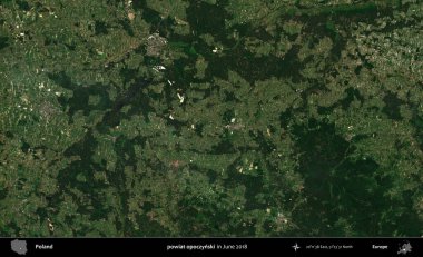 powiat opoczynski. Copernicus Sentinel 'in Haziran 2018' de çekilmiş uydu görüntüsü üzerine Polonya 'nın idari bölgesi