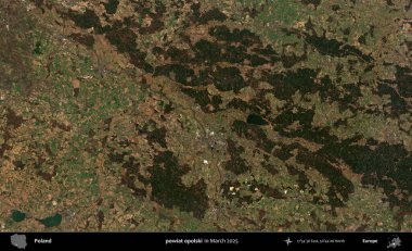 powiat opolski. Copernicus Sentinel 'in Mart 2025' te çekilmiş uydu görüntüsü üzerine Polonya 'nın idari bölgesi