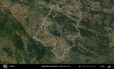 wojewodzZ iki opolskie. Eylül 2021 'de çekilen Copernicus Sentinel karolarından oluşan bir uydu görüntüsü üzerine Polonya' nın idari bölgesinin ana hatlarını belirledik.