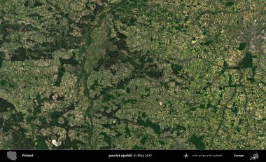 powiat opolski. Copernicus Sentinel 'in Mayıs 2017' de çekilmiş uydu görüntüsü üzerine Polonya 'nın idari bölgesi.