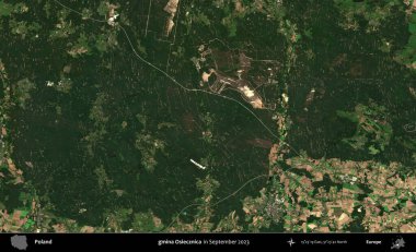 gmina Osiecznica. Eylül 2023 'te Copernicus Sentinel karolarından oluşan uydu görüntüsü üzerine Polonya' nın idari bölgesi