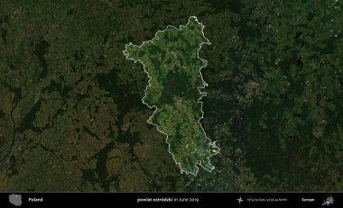 powiat ostrodzki. Polonya 'nın idari alanı, Haziran 2019' da çekilen Kopernik Nöbetçi karolarından oluşan koyu renkli bir uydu görüntüsü üzerine vurgulandı ve özetlendi.